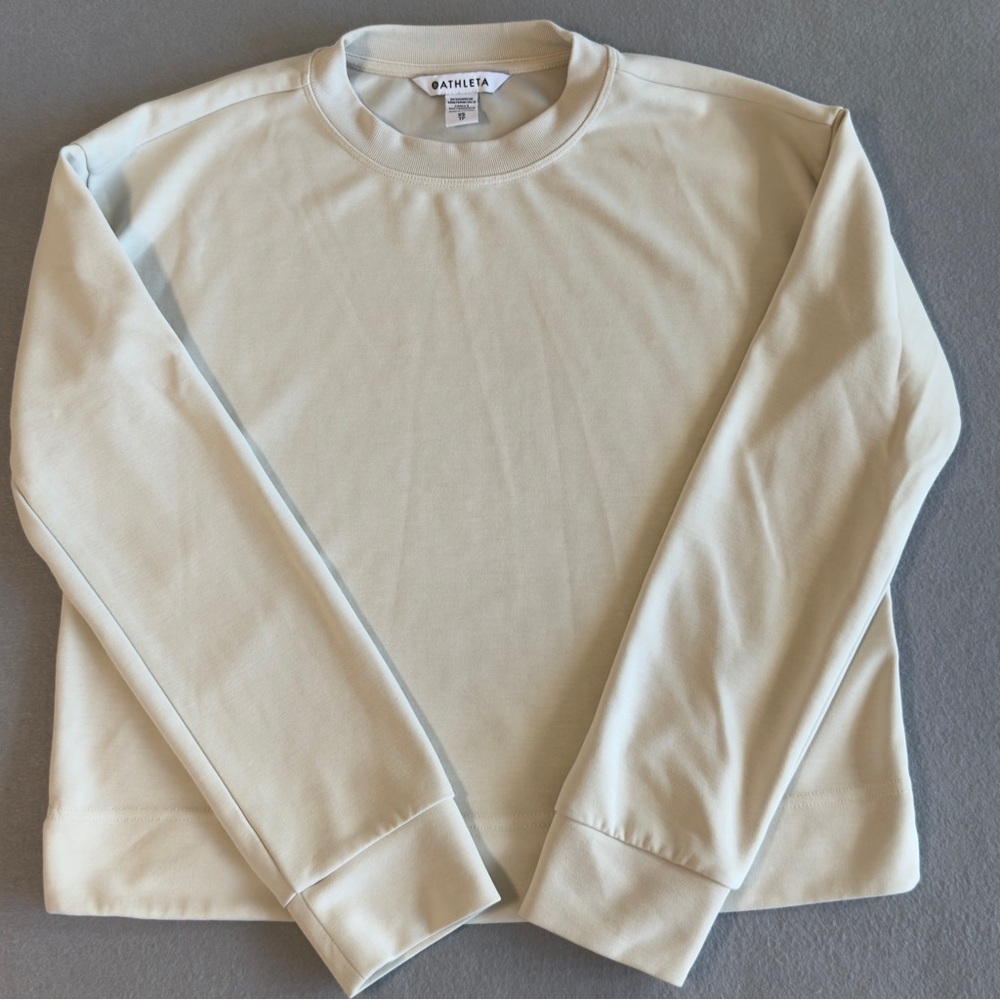 Athleta Luxe Sweatshirt Women's XS Oatmeal Cream Crewneck Pullover Sweatshirt